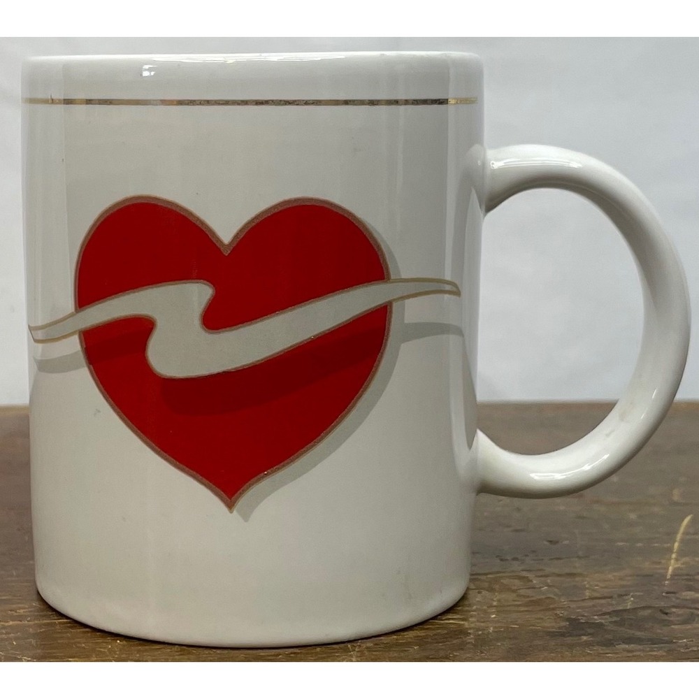 Vintage Valentine Mug 1992 JII Red Heart Gold Coffee Cup Ceramic